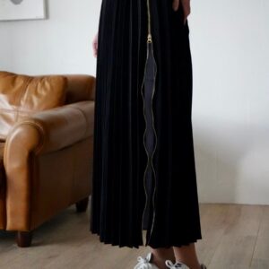 132. GALENA(ガレナ) バイカラーサイドジッププリーツスカート  ブラック