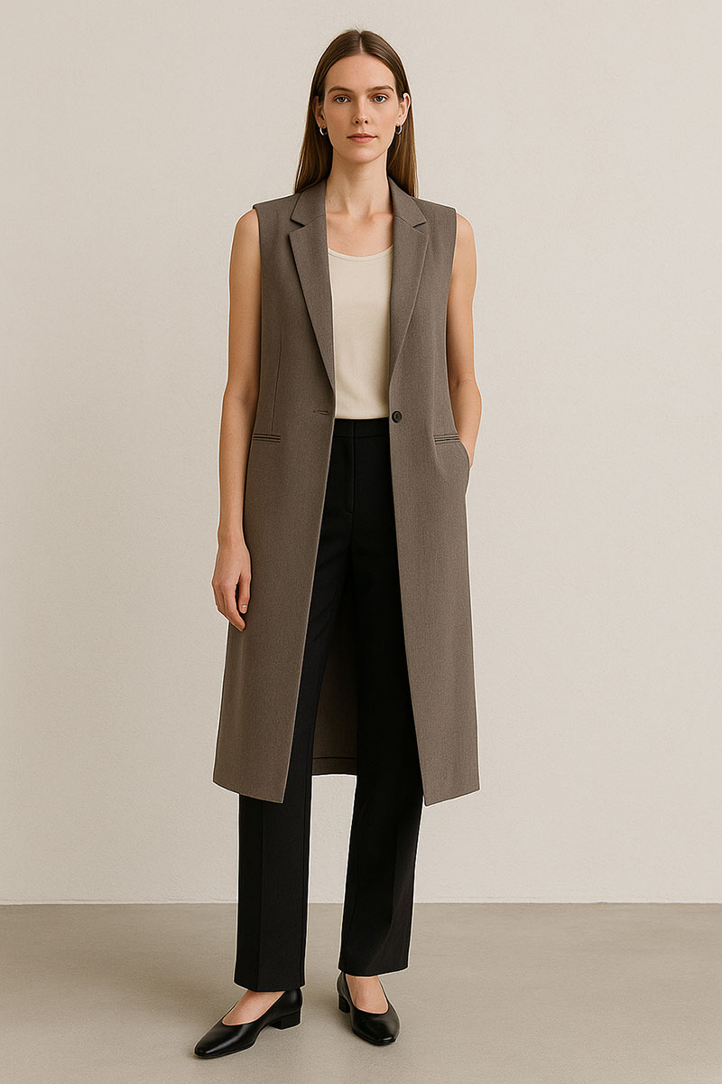 2. ロングジレでIラインを強調して洗練シルエットに