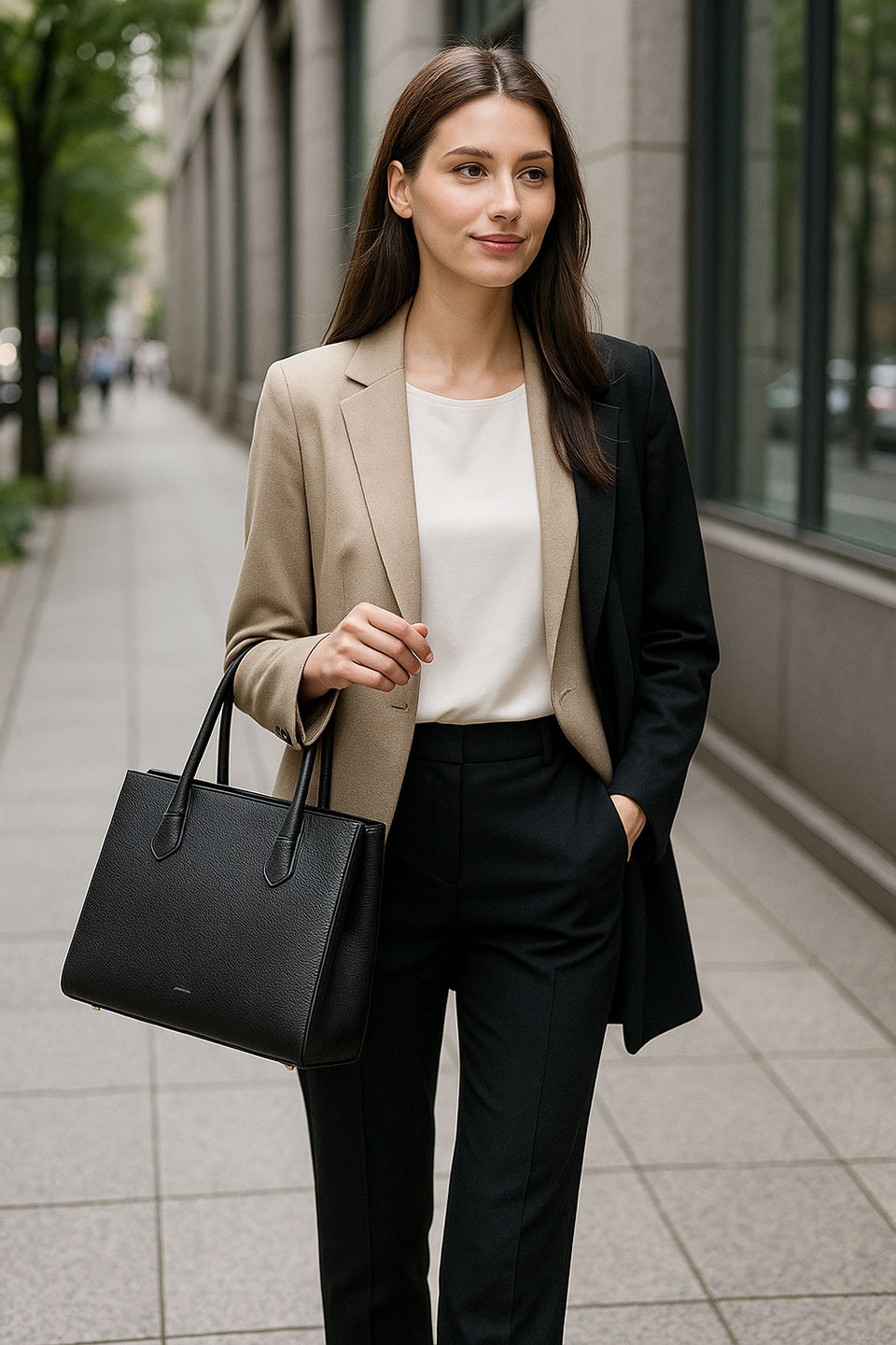 5. バッグは「縦長・中サイズ」で全体のバランスを調整